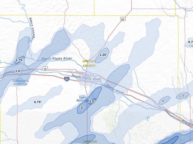 NEXRAD radar-signature map of the hail storm over North Platte, NE on May 16, 2026