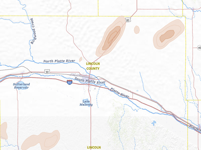 Radar-estimated hail-size map of the storm over North Platte, NE on Jun 7, 2026