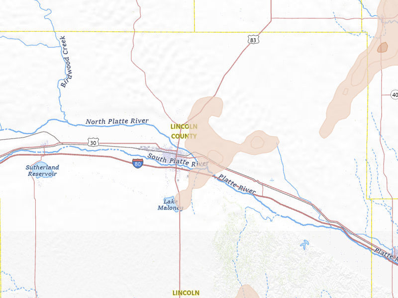 Radar-estimated hail-size map of the storm over North Platte, NE on Jul 2, 2026