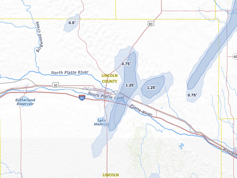 NEXRAD radar-signature map of the hail over North Platte, NE