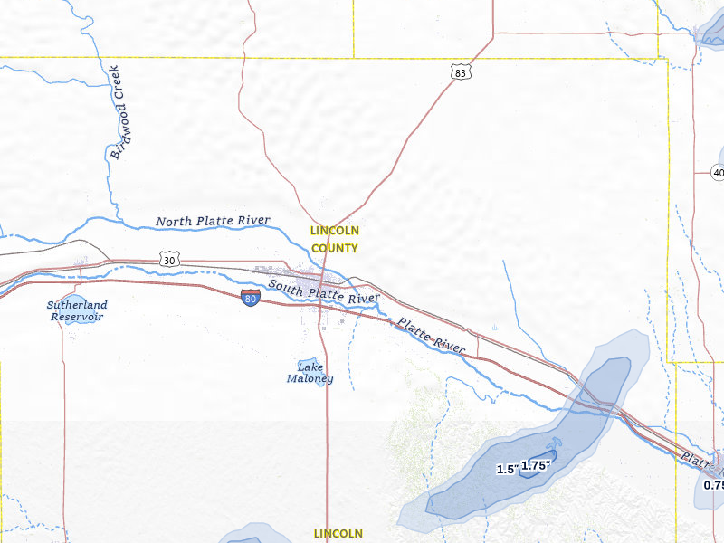 NEXRAD radar-signature map of the hail storm over North Platte, NE on Jul 27, 2026