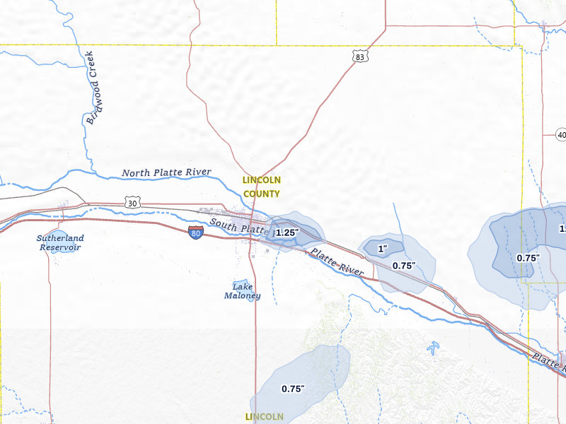 NEXRAD radar-signature map of the hail storm over North Platte, NE on Jul 28, 2026