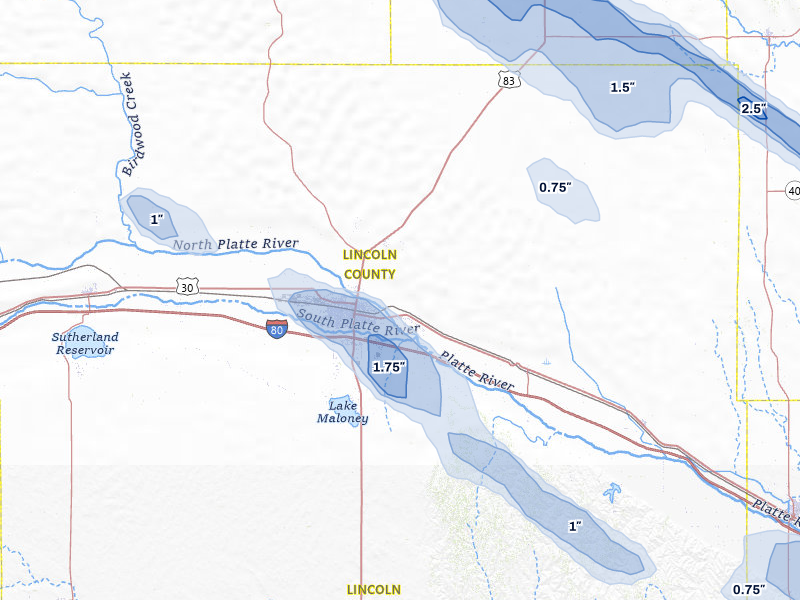 NEXRAD radar-signature map of the hail storm over North Platte, NE on Jul 30, 2026