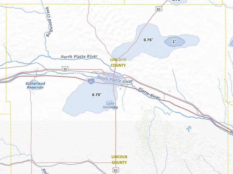 NEXRAD radar-signature map of the hail storm over North Platte, NE on Aug 12, 2026