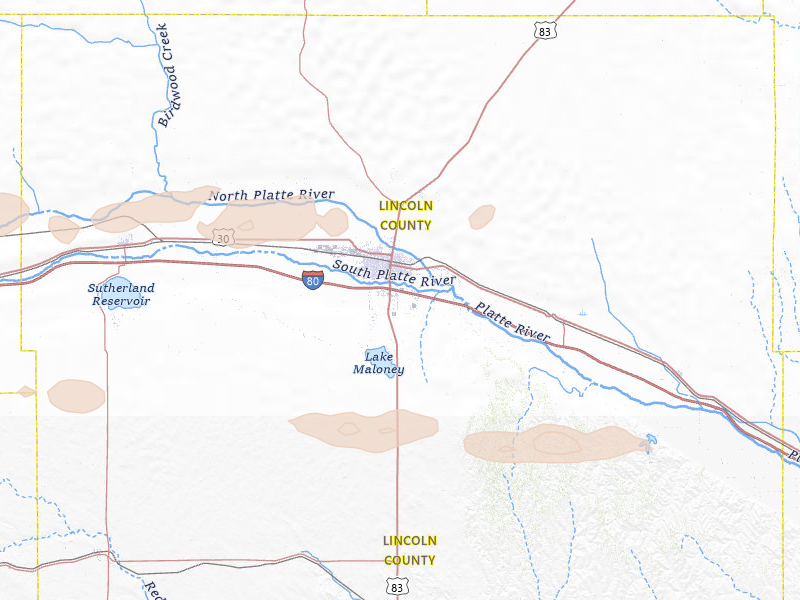 Radar-estimated hail-size map of the storm over North Platte, NE on Aug 17, 2026