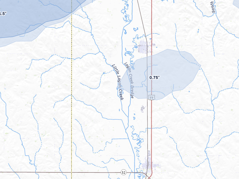 NEXRAD radar-signature map of the hail storm over Oakland, NE on May 17, 2026