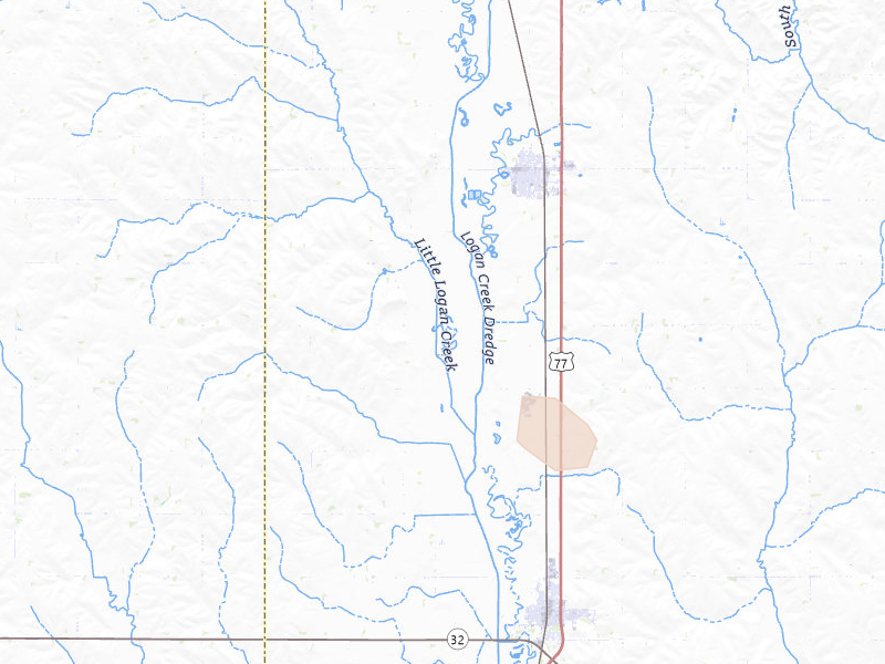 Radar-estimated hail-size map of the storm over Oakland, NE on Jul 2, 2026