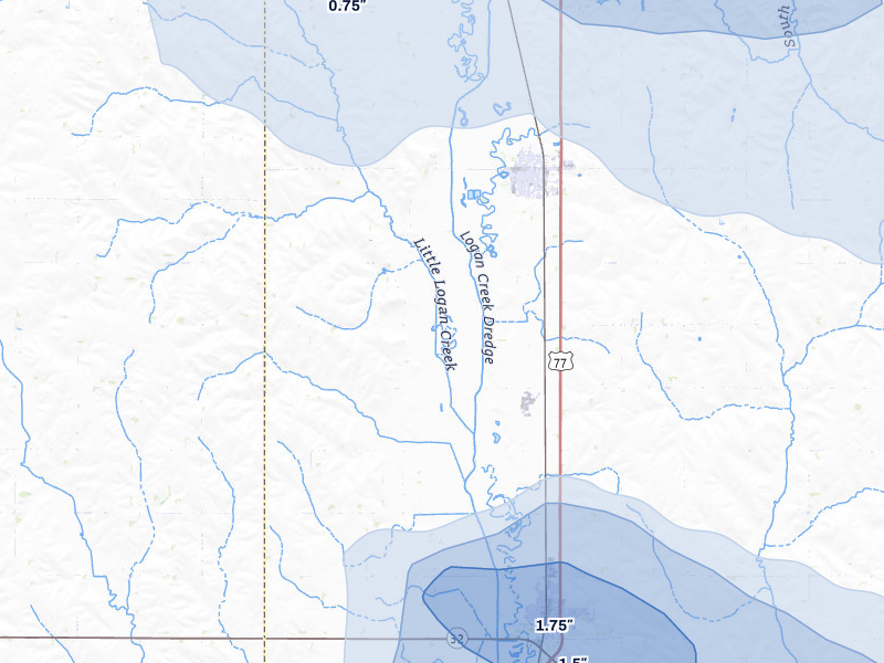 NEXRAD radar-signature map of the hail storm over Oakland, NE on Jul 8, 2026