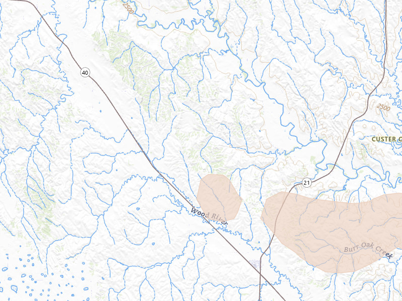 Radar-estimated hail-size map of the storm over Oconto, NE on Jun 20, 2026