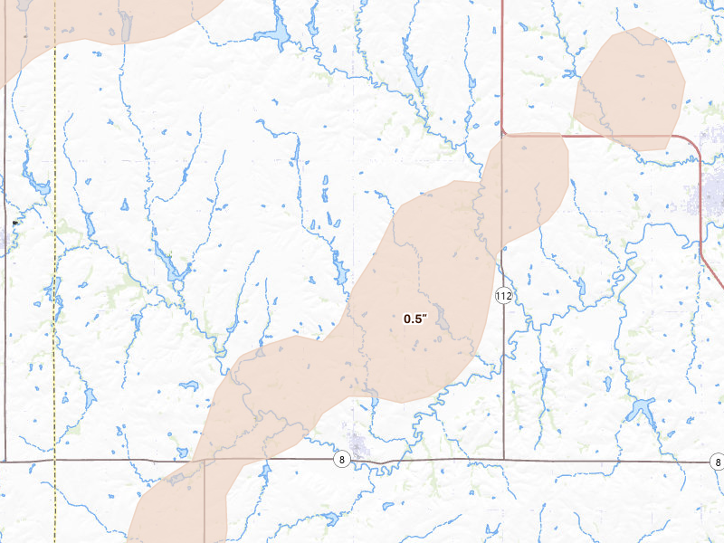 Radar-estimated hail-size map of the storm over Odell, NE