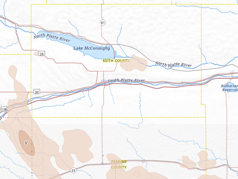 Radar-estimated hail-size map of the storm over Ogallala, NE on Jun 23, 2026