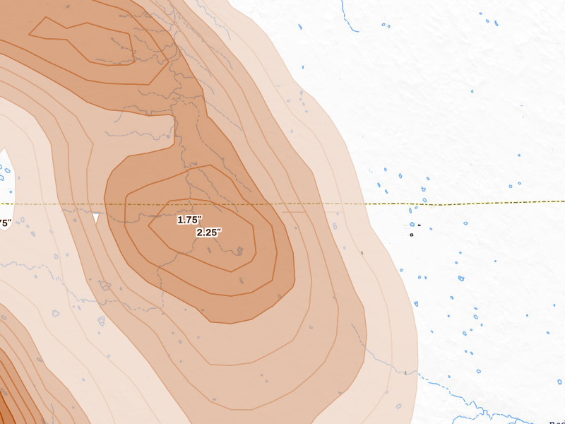 Radar-estimated hail-size map of the storm over Ogallala, NE on Jun 24, 2026