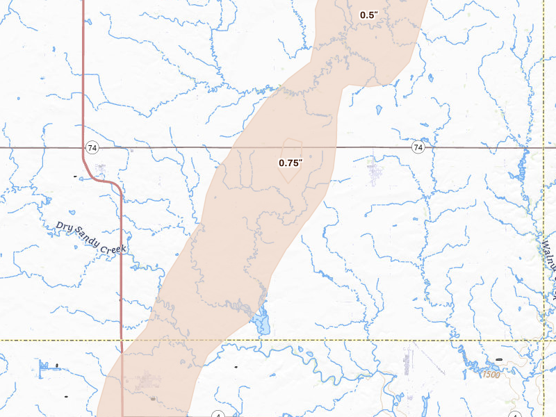 Radar-estimated hail-size map of the storm over Ohiowa, NE on Mar 6, 2026