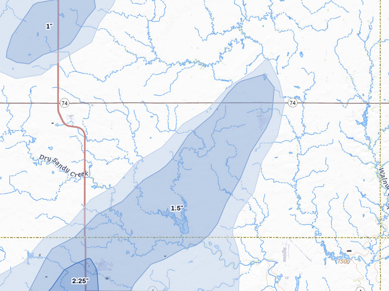 NEXRAD radar-signature map of the hail storm over Ohiowa, NE on May 16, 2026