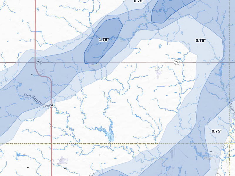 NEXRAD radar-signature map of the hail storm over Ohiowa, NE on May 18, 2026