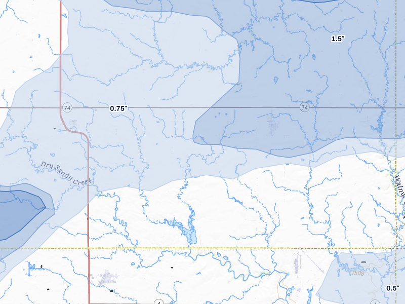NEXRAD radar-signature map of the hail storm over Ohiowa, NE on Jul 3, 2026
