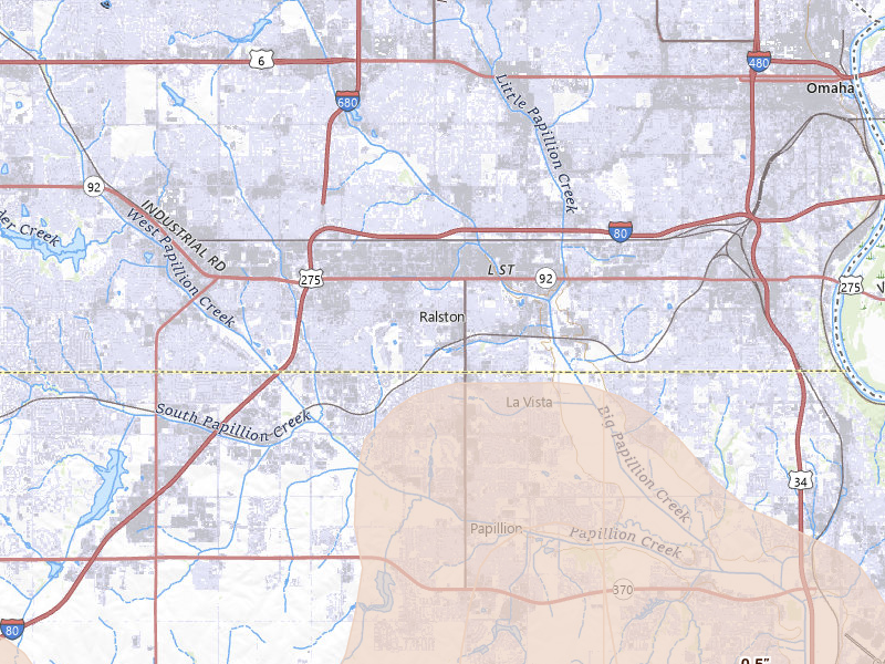 Radar-estimated hail-size map of the storm over Omaha, NE on May 17, 2026