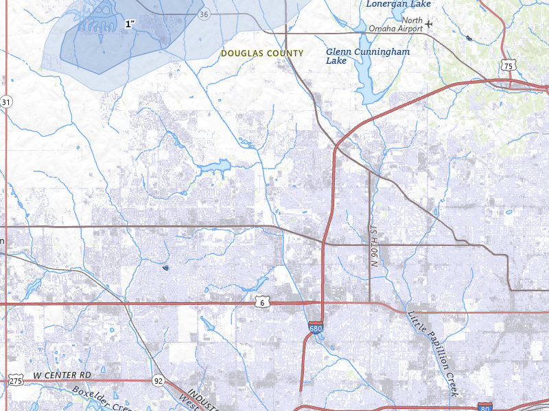 NEXRAD radar-signature map of the hail storm over Omaha, NE on May 18, 2026