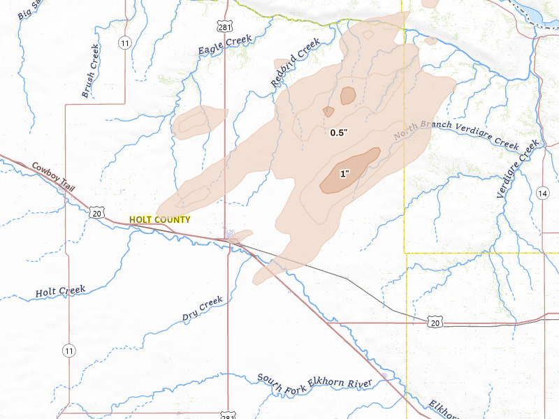 Radar-estimated hail-size map of the storm over Oneill, NE