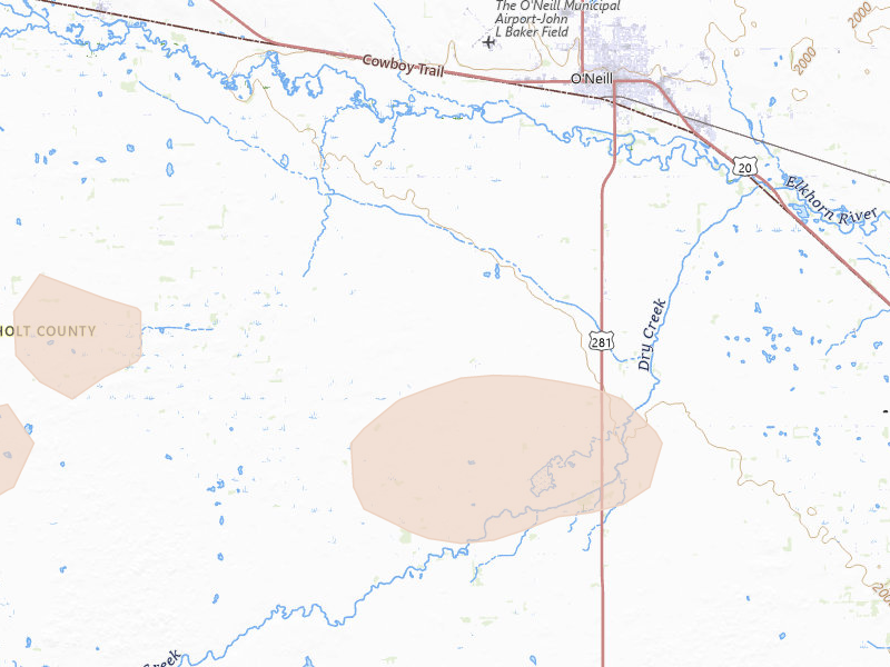 Radar-estimated hail-size map of the storm over Oneill, NE