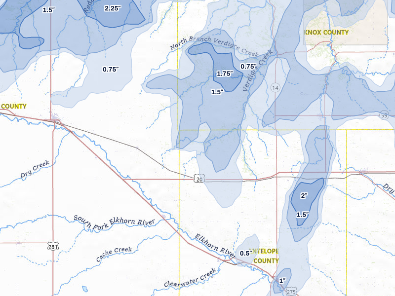 NEXRAD radar-signature map of the hail over Orchard, NE