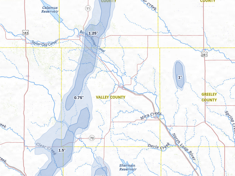 NEXRAD radar-signature map of the hail storm over Ord, NE on May 30, 2026