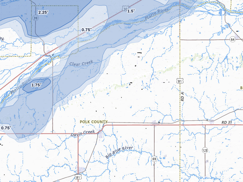 NEXRAD radar-signature map of the hail storm over Osceola, NE on May 17, 2026