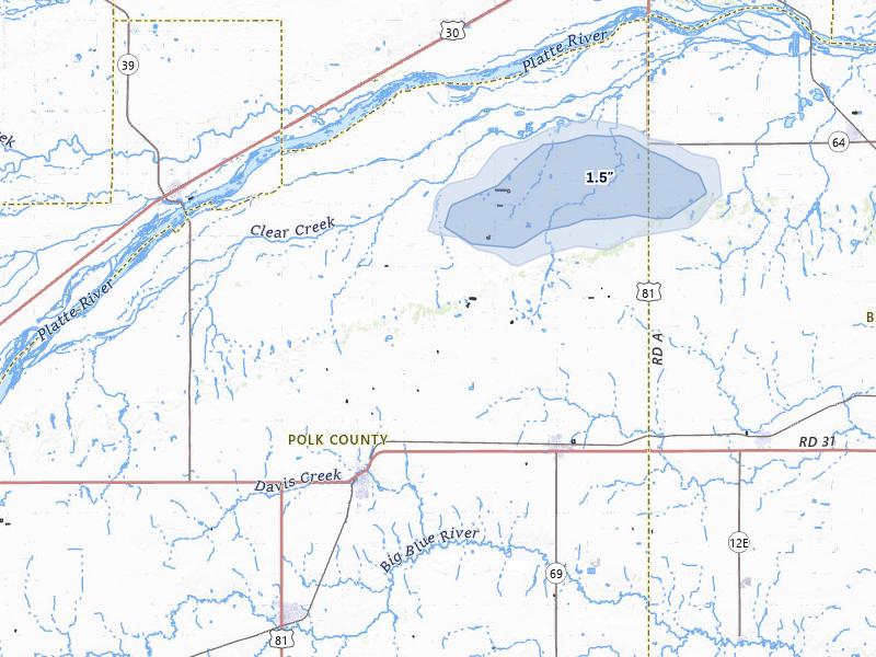 NEXRAD radar-signature map of the hail storm over Osceola, NE on May 29, 2026