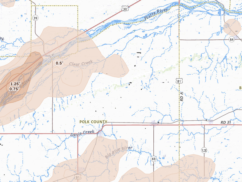Radar-estimated hail-size map of the storm over Osceola, NE