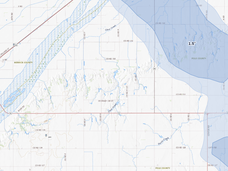 NEXRAD radar-signature map of the hail storm over Osceola, NE on Aug 19, 2026