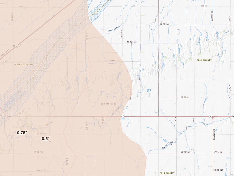 Radar-estimated hail-size map of the storm over Osceola, NE