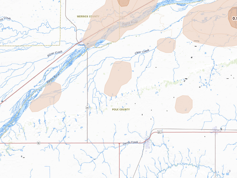 Radar-estimated hail-size map of the storm over Osceola, NE