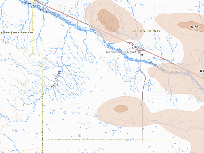 Radar-estimated hail-size map of the storm over Oshkosh, NE on Jun 24, 2026