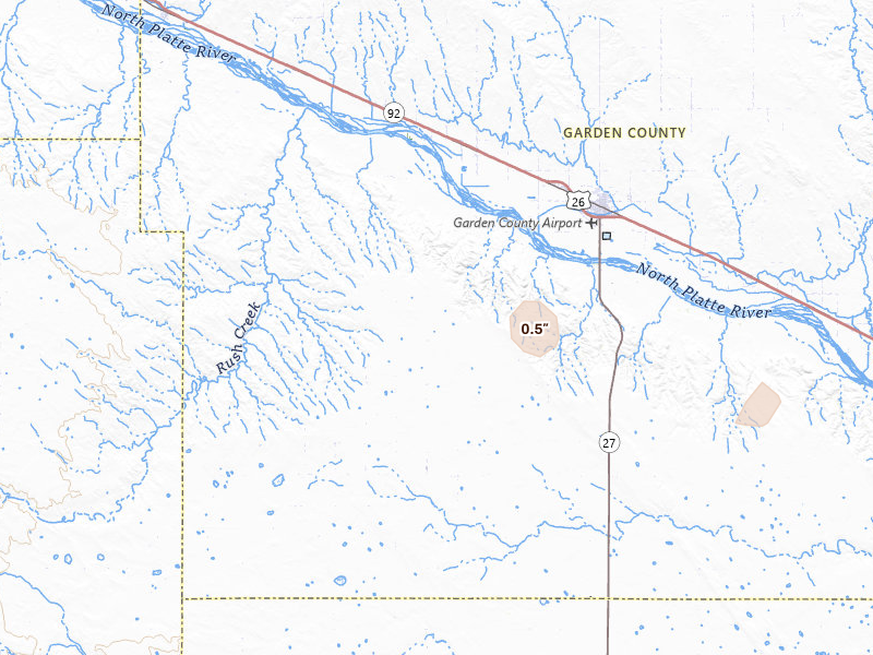 Radar-estimated hail-size map of the storm over Oshkosh, NE on Jul 21, 2026