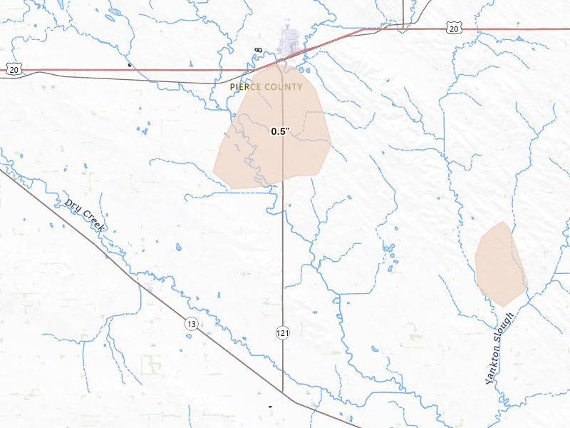 Radar-estimated hail-size map of the storm over Osmond, NE on Jun 30, 2026