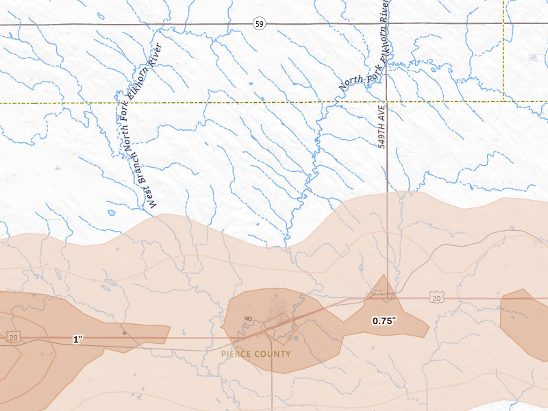Radar-estimated hail-size map of the storm over Osmond, NE on Sep 1, 2026