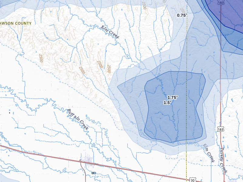 NEXRAD radar-signature map of the hail storm over Overton, NE on May 16, 2026