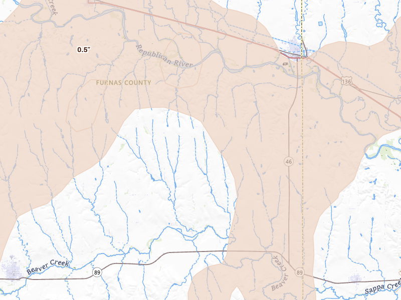 Radar-estimated hail-size map of the storm over Oxford, NE on May 29, 2026