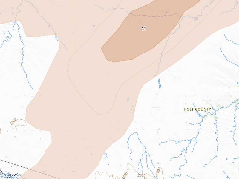 Radar-estimated hail-size map of the storm over Page, NE