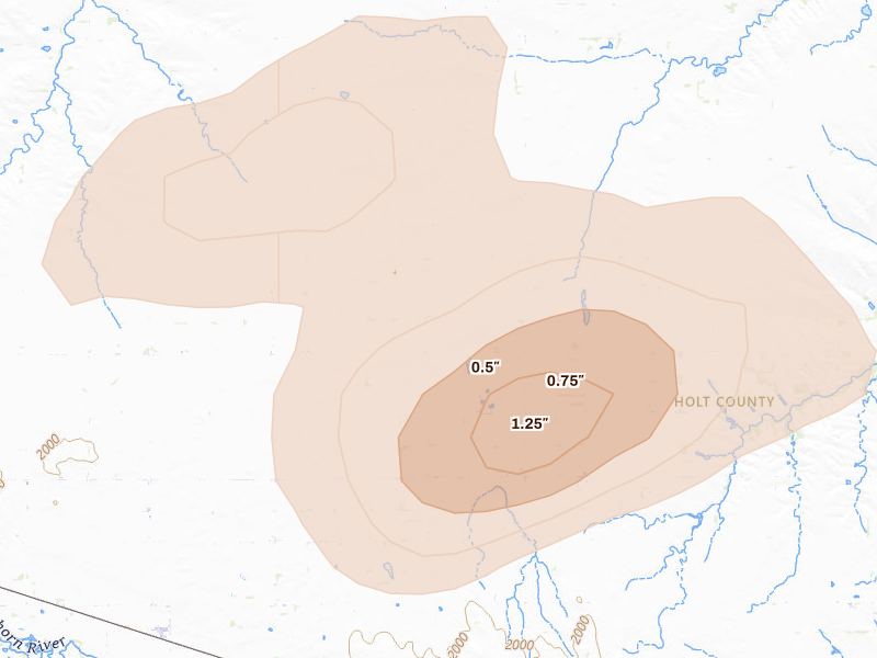 Radar-estimated hail-size map of the storm over Page, NE