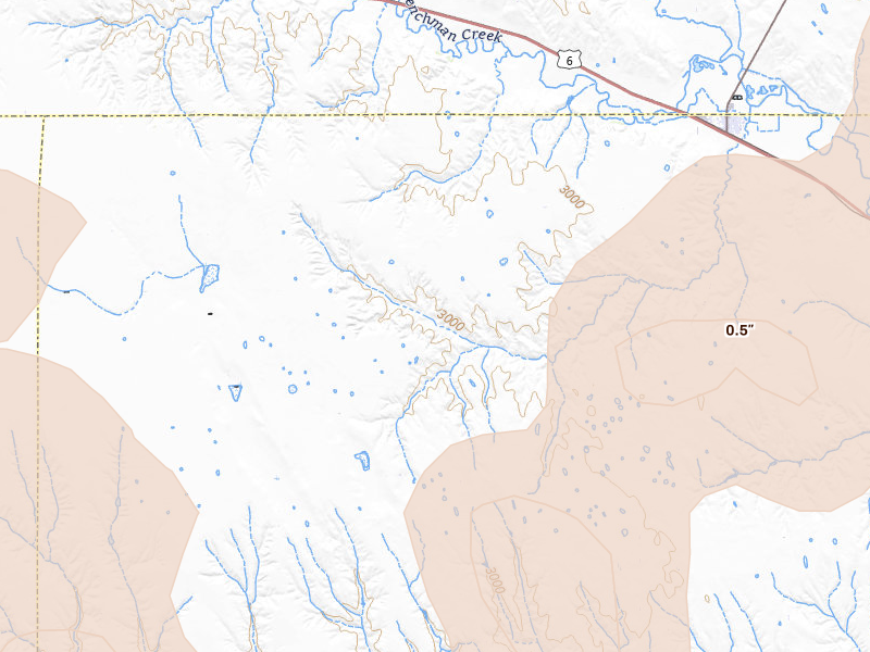 Radar-estimated hail-size map of the storm over Palisade, NE on May 29, 2026