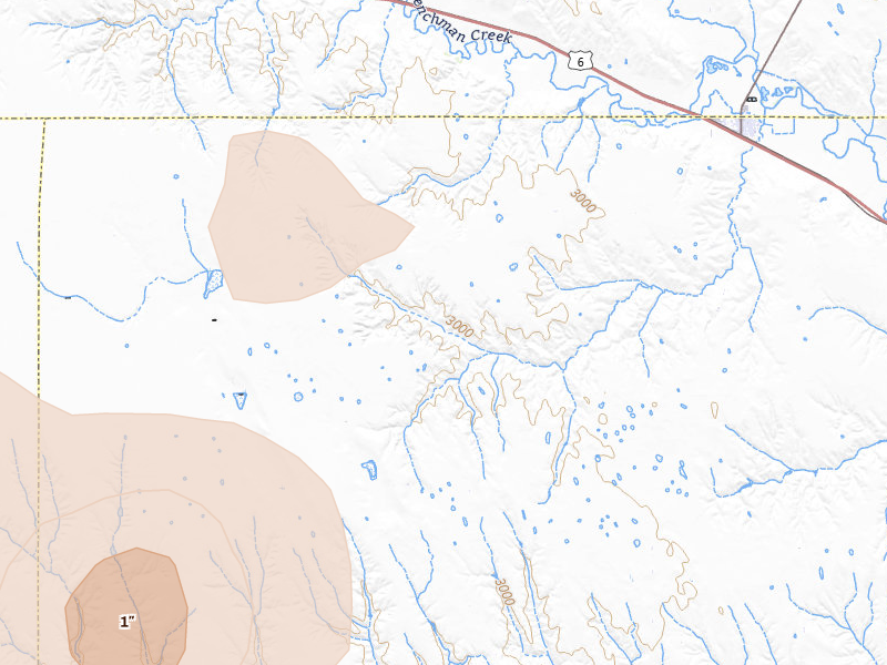 Radar-estimated hail-size map of the storm over Palisade, NE on Jun 22, 2026
