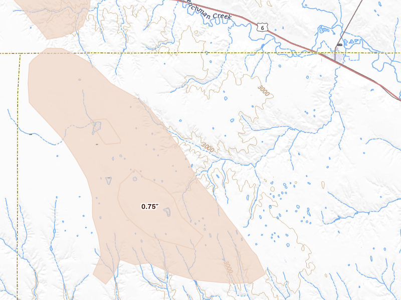 Radar-estimated hail-size map of the storm over Palisade, NE on Jun 24, 2026