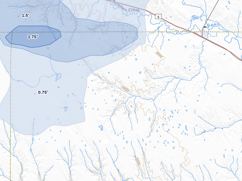 NEXRAD radar-signature map of the hail storm over Palisade, NE on Jul 8, 2026