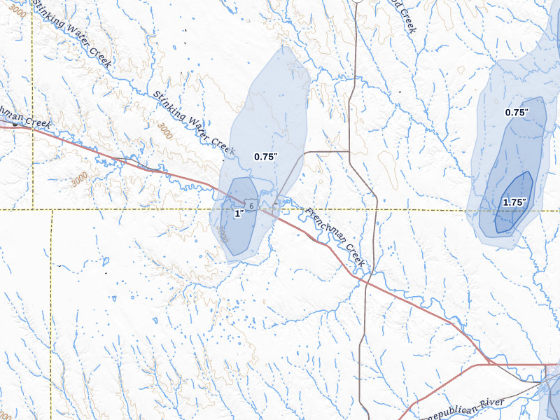 NEXRAD radar-signature map of the hail storm over Palisade, NE on Aug 14, 2026