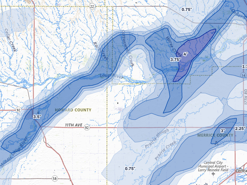 NEXRAD radar-signature map of the hail storm over Palmer, NE on May 17, 2026