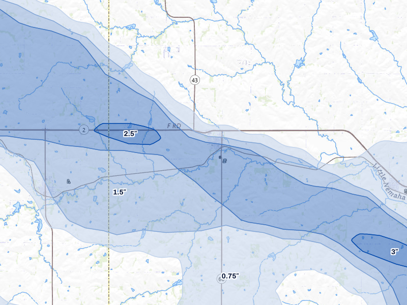 NEXRAD radar-signature map of the hail storm over Palmyra, NE on Aug 19, 2026