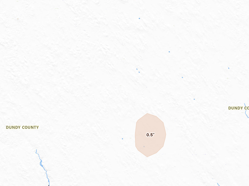 Radar-estimated hail-size map of the storm over Parks, NE on Aug 3, 2026