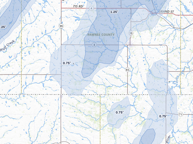 NEXRAD radar-signature map of the hail storm over Pawnee City, NE on Mar 5, 2026