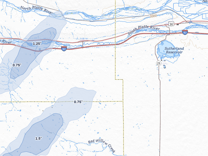 NEXRAD radar-signature map of the hail storm over Paxton, NE on May 25, 2026
